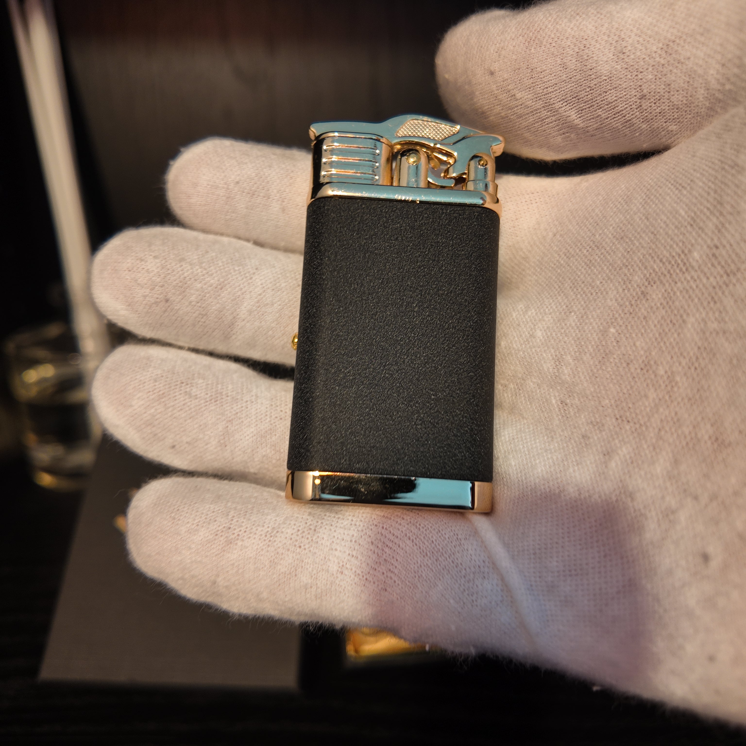 Luxury Black Marbel Refillable Flame Lighter with Quartz Clock